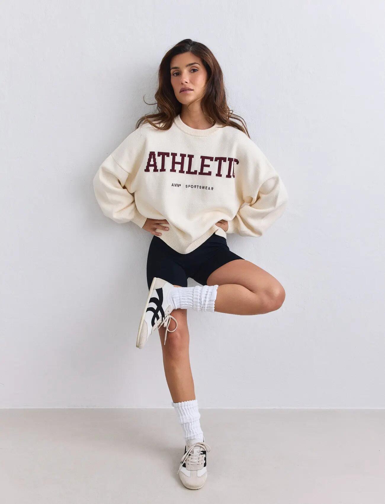Mujer Sudadera de Punto Deportivo Crema 3/7
