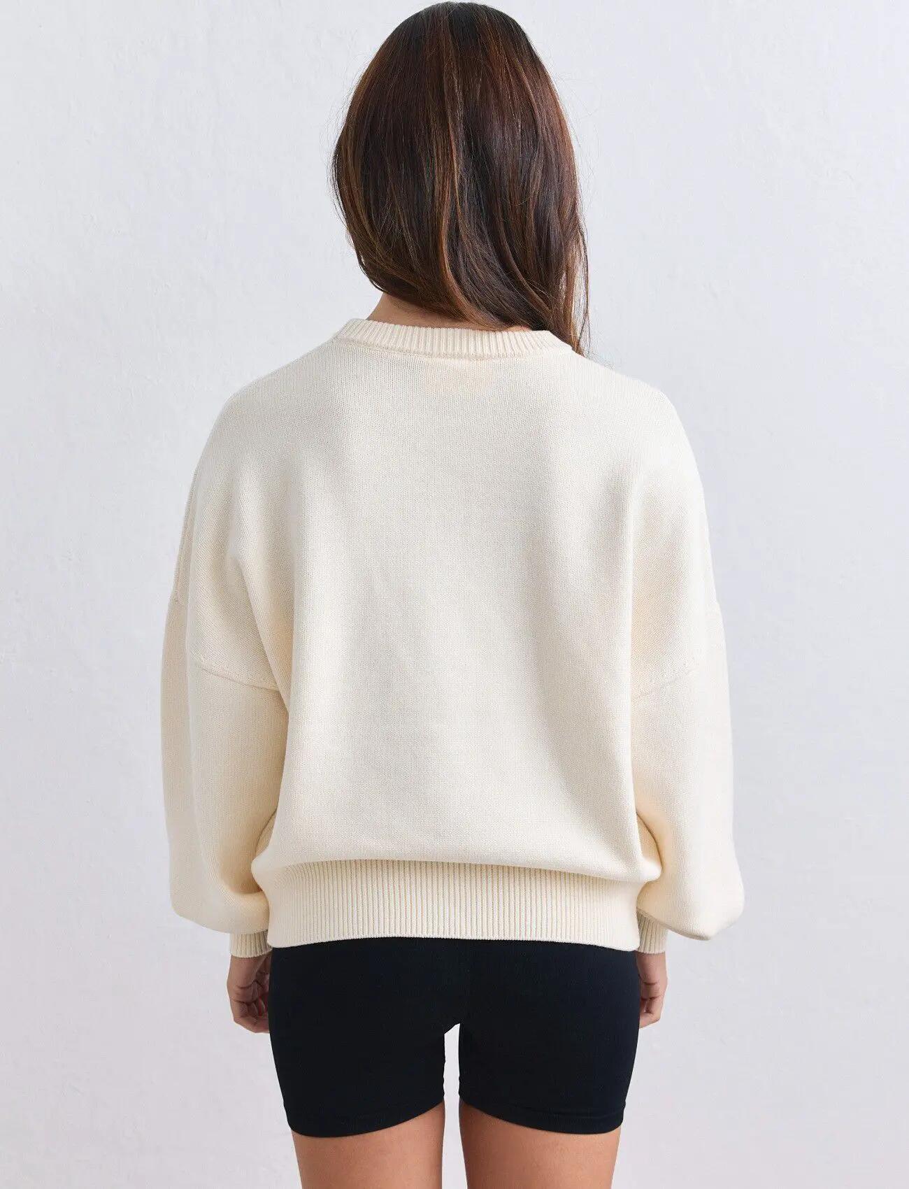 Mujer Sudadera de Punto Deportivo Crema 2/7