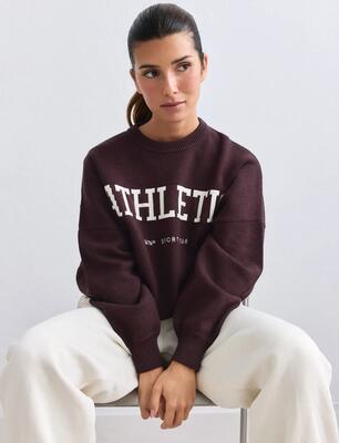 Dames sweater sportief gebreid chocolade