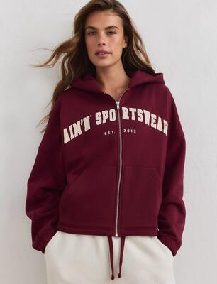 Dames sweatvest met rits en capuchon varsity merlot