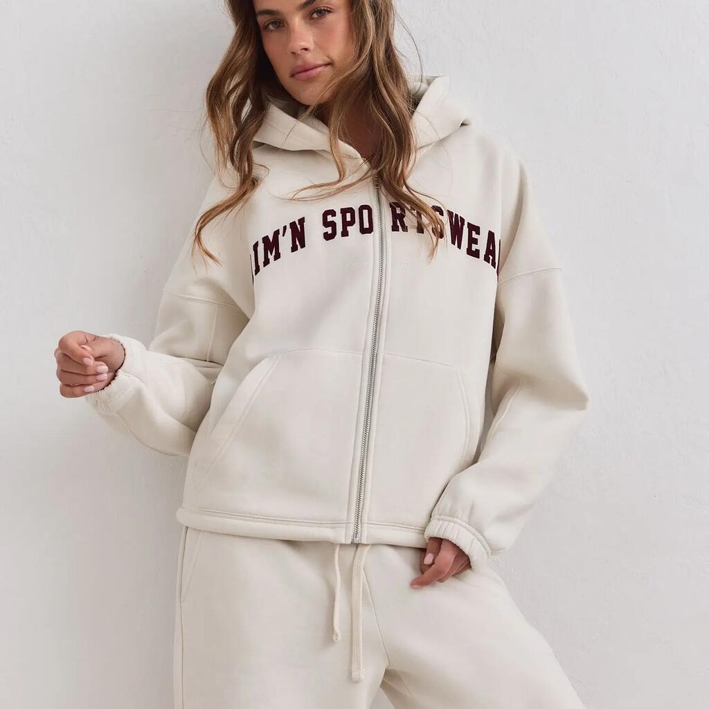 Women's Sweatshirt Zip Hood Varsity Cream