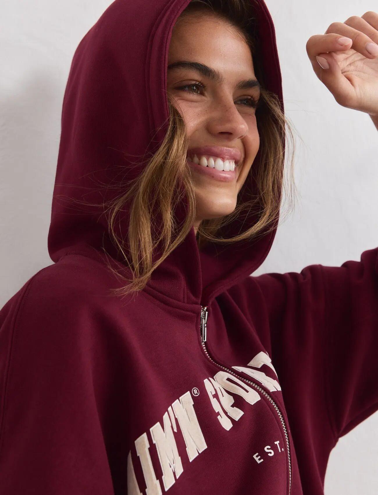 Femme Sweat à Capuche Zippé Universitaire Merlot 4/4