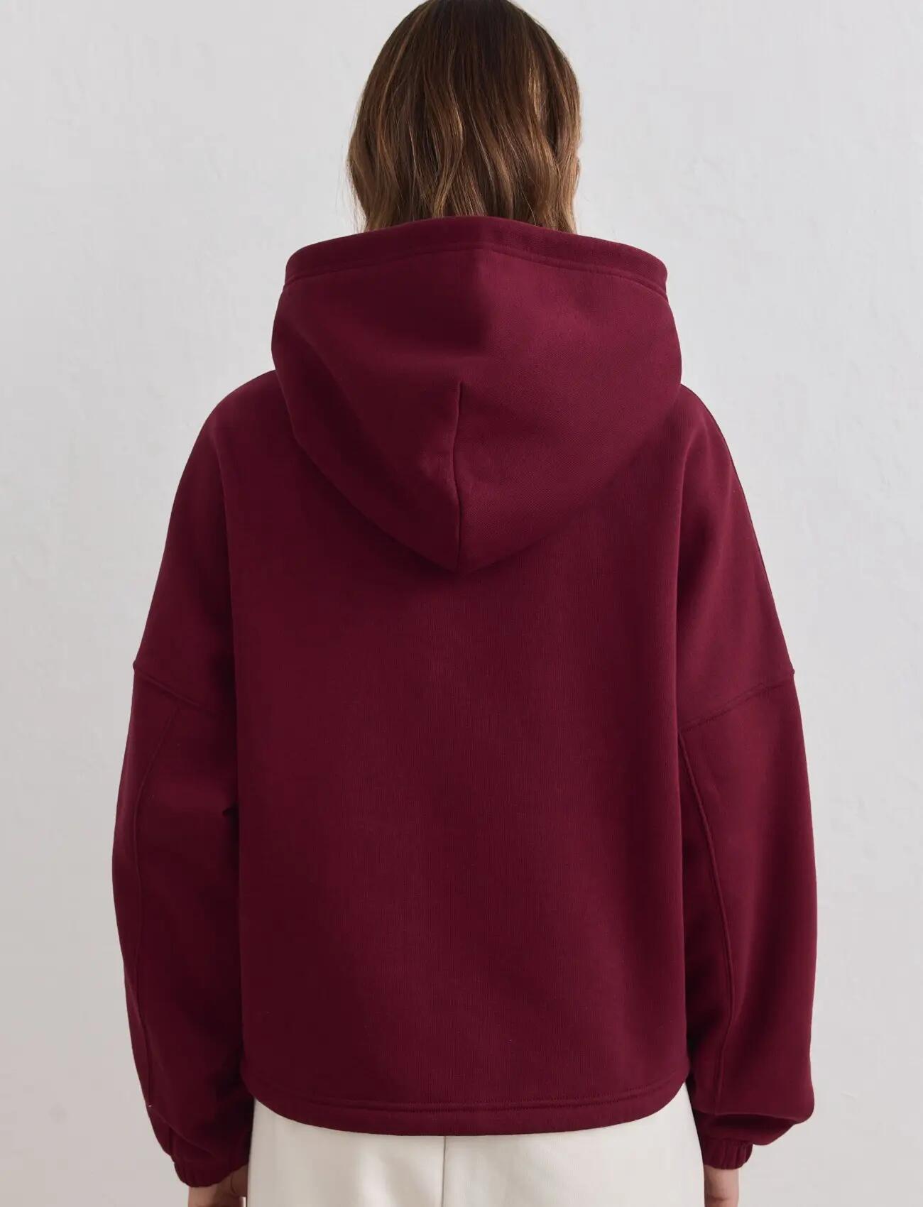 Femme Sweat à Capuche Zippé Universitaire Merlot 3/4