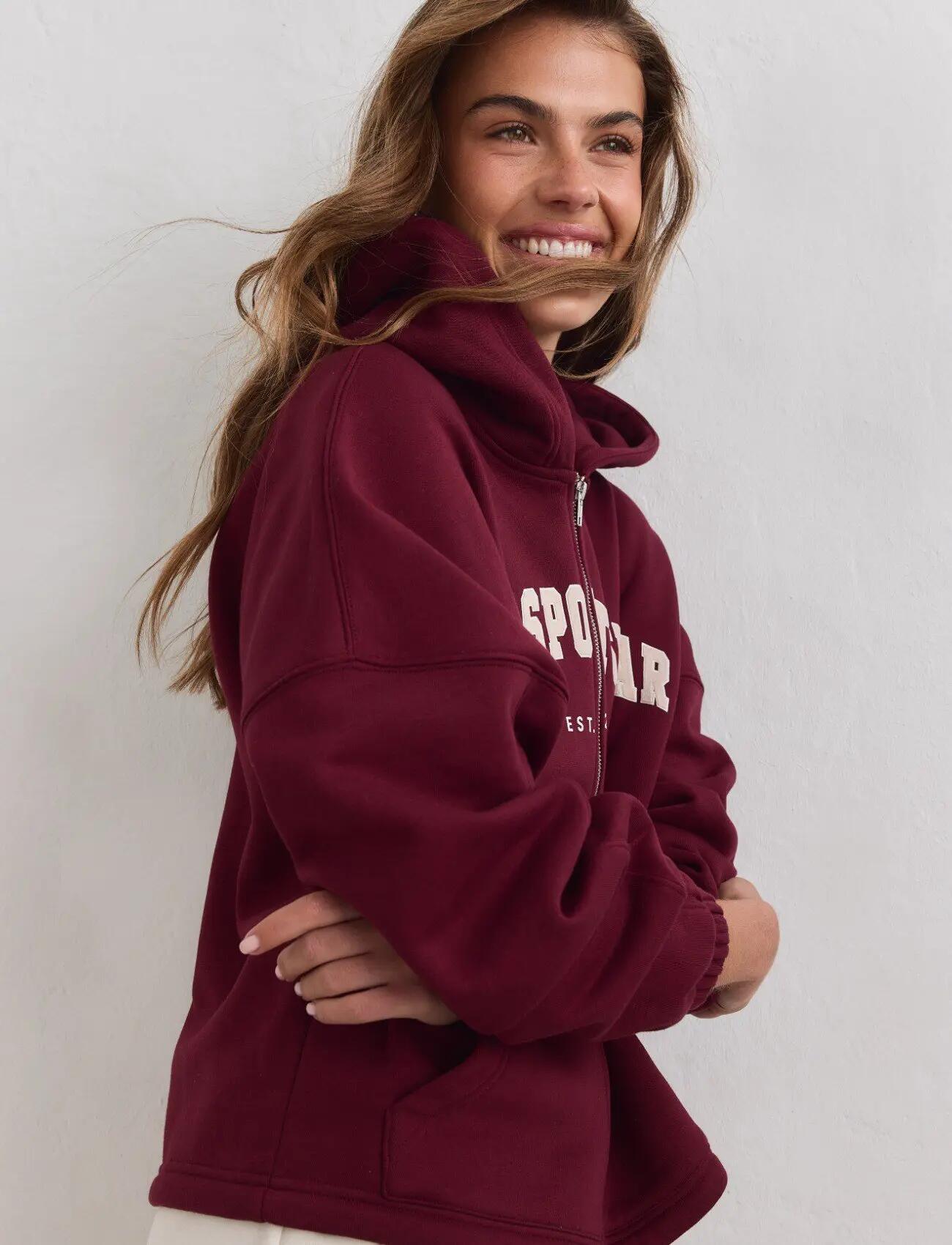 Femme Sweat à Capuche Zippé Universitaire Merlot 2/4