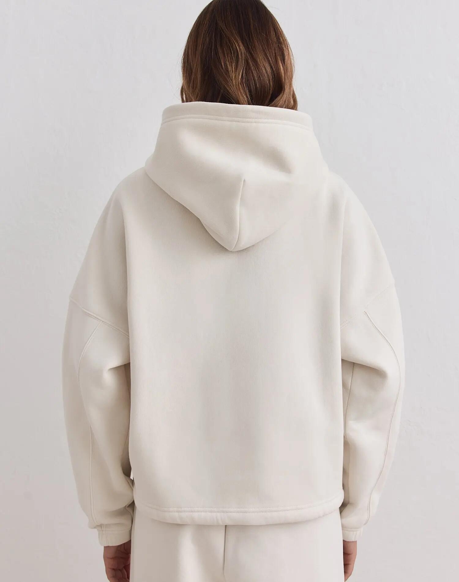 Femme Sweat à Capuche Zippé Universitaire Crème 4/7