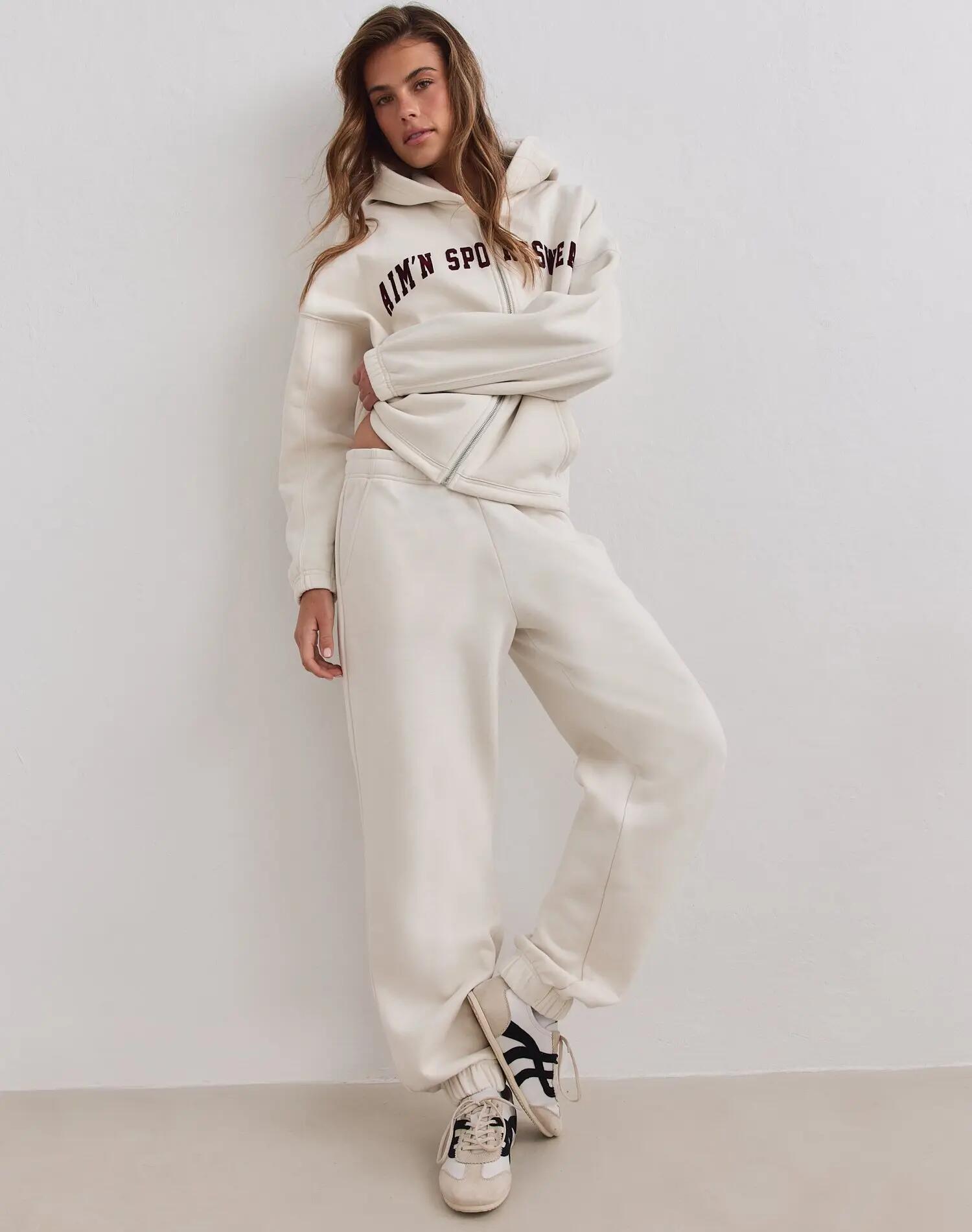 Femme Sweat à Capuche Zippé Universitaire Crème 3/7