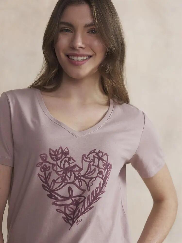T-shirt, Femme, Col V manches courtes, ISANATEE, Rose/Rouge 3/5