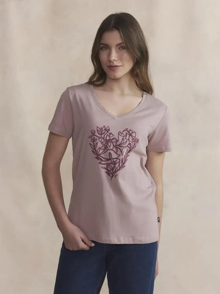 T-shirt, Femme, Col V manches courtes, ISANATEE, Rose/Rouge 2/5
