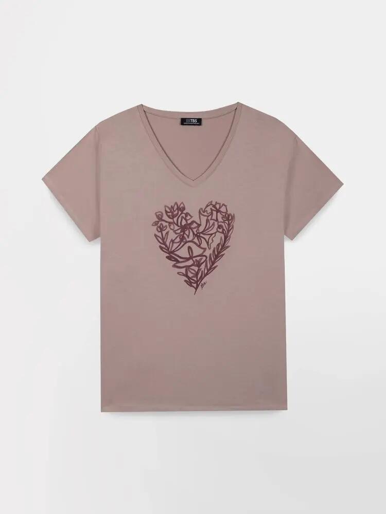 T-shirt, Femme, Col V manches courtes, ISANATEE, Rose/Rouge 5/5