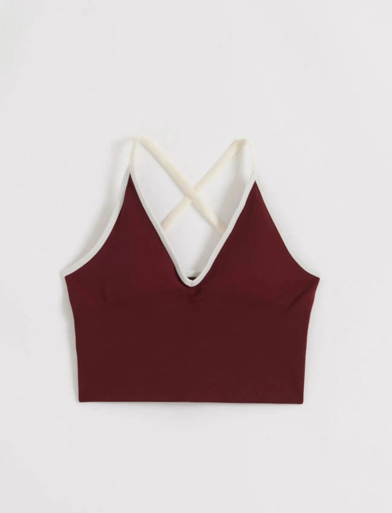 Damen Sport-BH Nahtlos Überkreuzter Rücken Herausnehmbare Einlagen Shape Weinrot 7/7