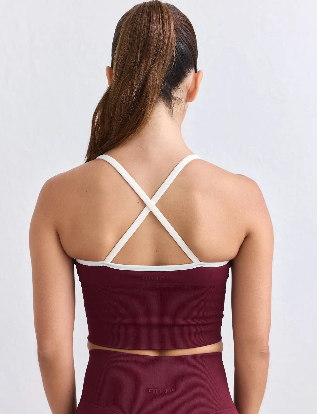 Damen Sport-BH Nahtlos Überkreuzter Rücken Herausnehmbare Einlagen Shape Weinrot 4/7