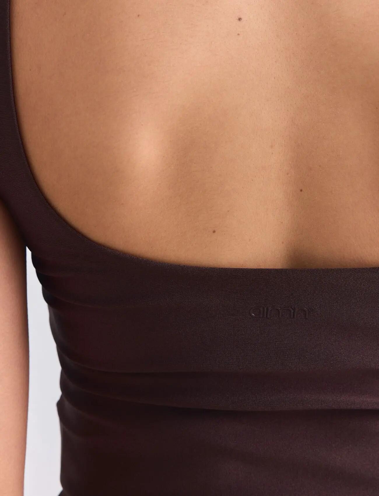 Mujer Camiseta Tirantes Ajustada Copas Extraíbles Brillante Chocolate 4/7