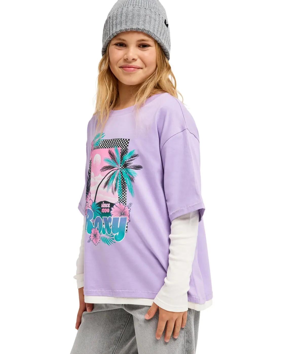 Camiseta extragrande de manga doble RAIN FALLS Morado Niña 3/4