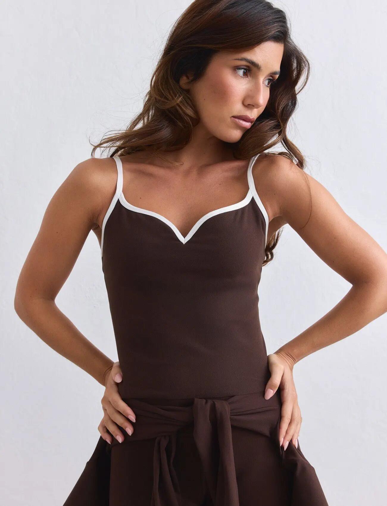 Dames Singlet second skin Vochtafvoerend Uitneembare pads Sense Contour Bruin 6/7