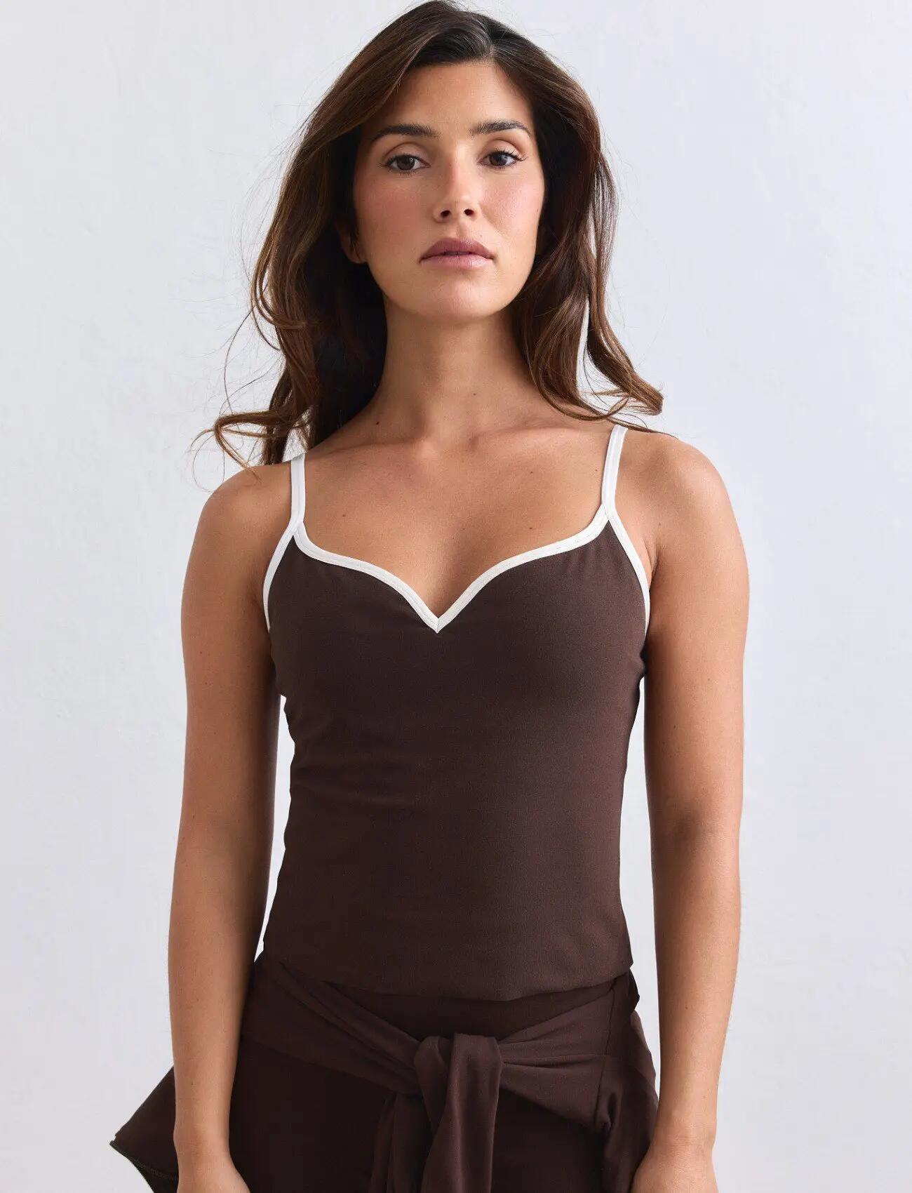 Dames Singlet second skin Vochtafvoerend Uitneembare pads Sense Contour Bruin 2/7