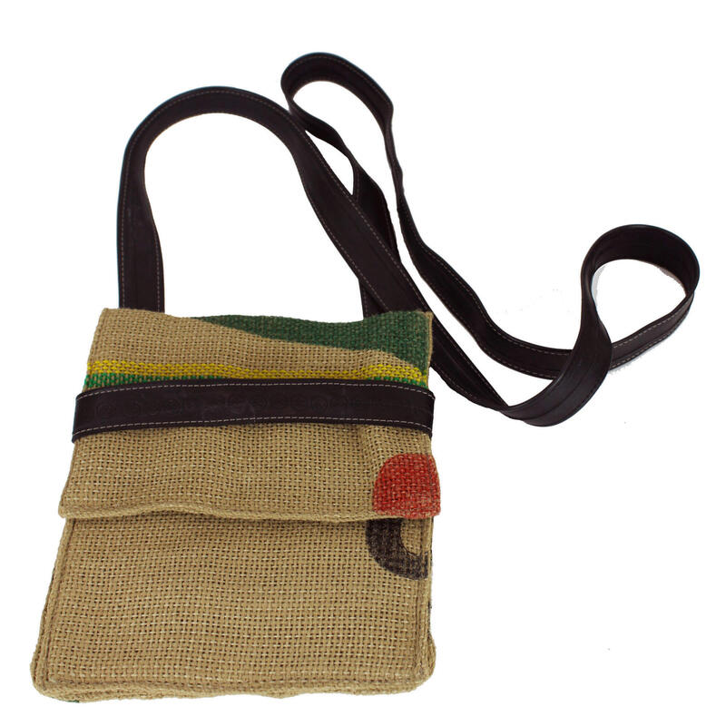 Recycled Inner Tube & Coffee Sack Crossover Bag - Small