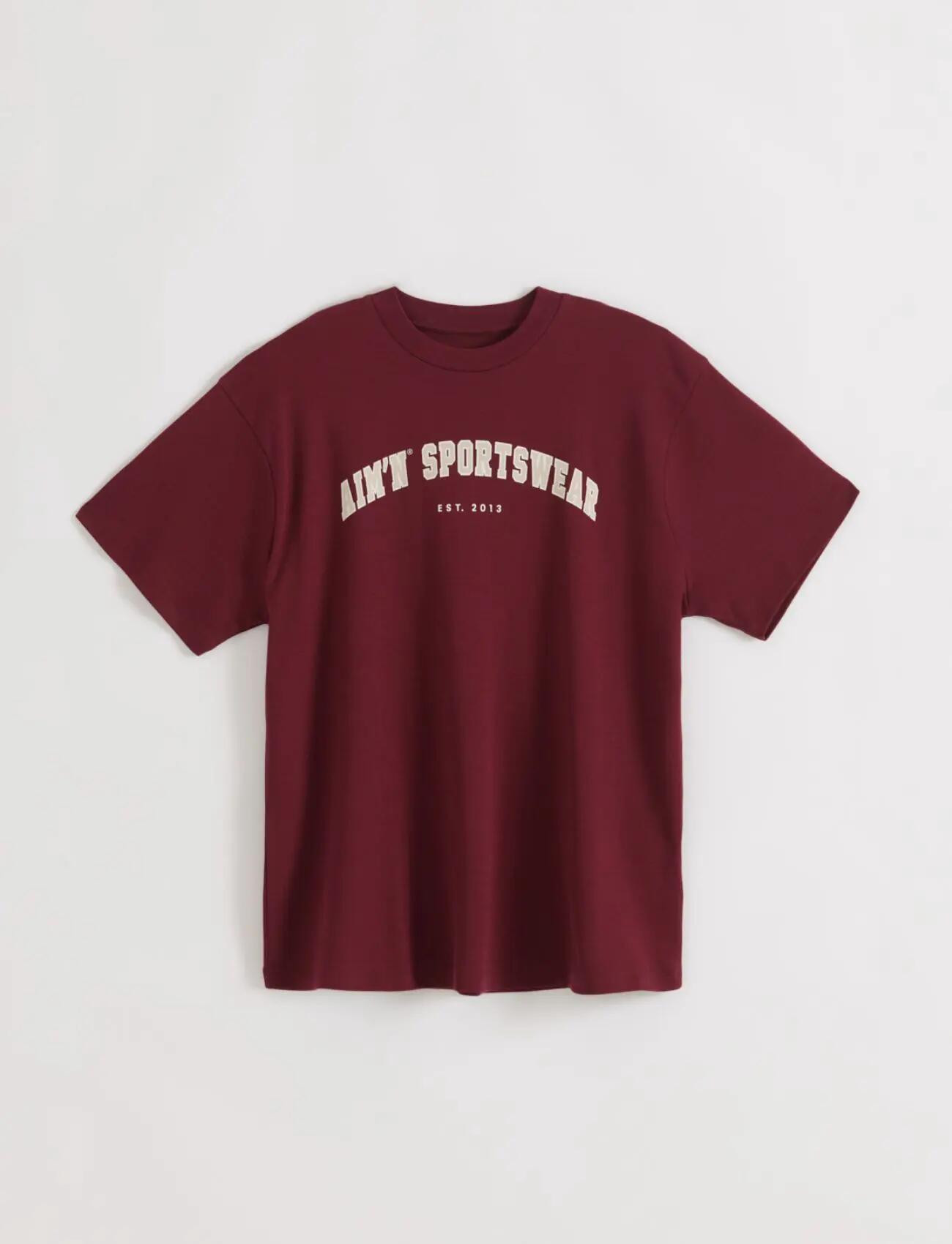 Damen T-Shirt Weit Collegestil Herrenschnitt Burgunderrot 5/5