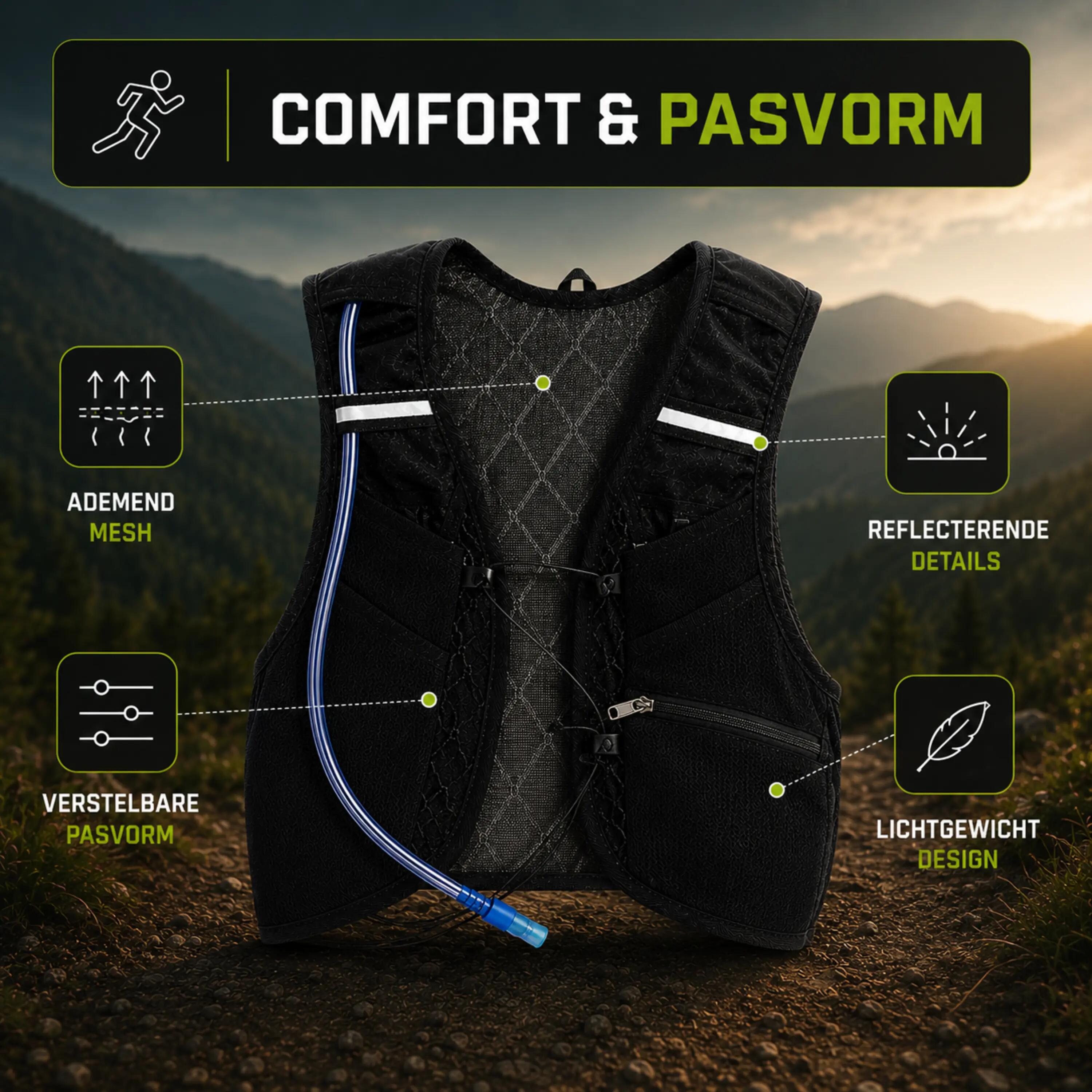 RUN Active 4 Hardloopvest - Lichtgewicht - Drinkvest - Zwart 4/7