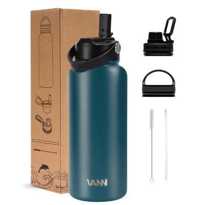 Rvs drinkfles met rietje - ultimate bottle 500 ml - blauw