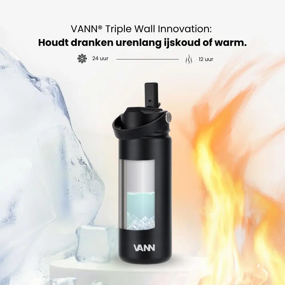 Drinkfles - Ultimate Bottle 500 ML - 3-wandig RVS met rietje - Zwart 9/12