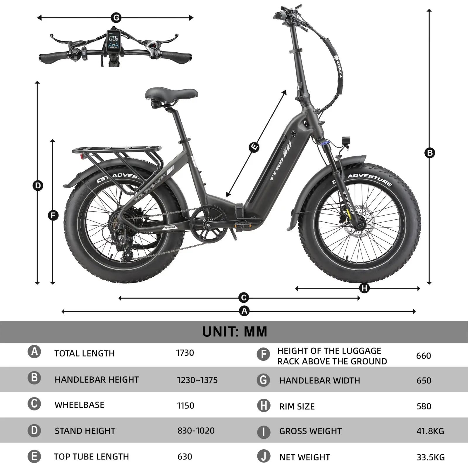 Elektrische fiets voor volwassenen TTGO F6 Boost batterij 48V18Ah motor 250W 14/14