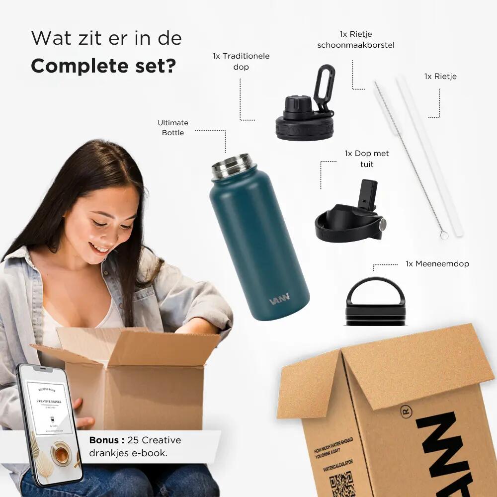 Drinkfles - Ultimate Bottle 1 L - 3-wandig RVS met rietje - Nordic Sea 7/12