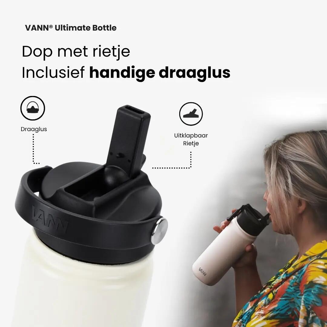 Drinkfles - Ultimate Bottle 650 ML - 3-wandig RVS met rietje - Oatmeal 5/12