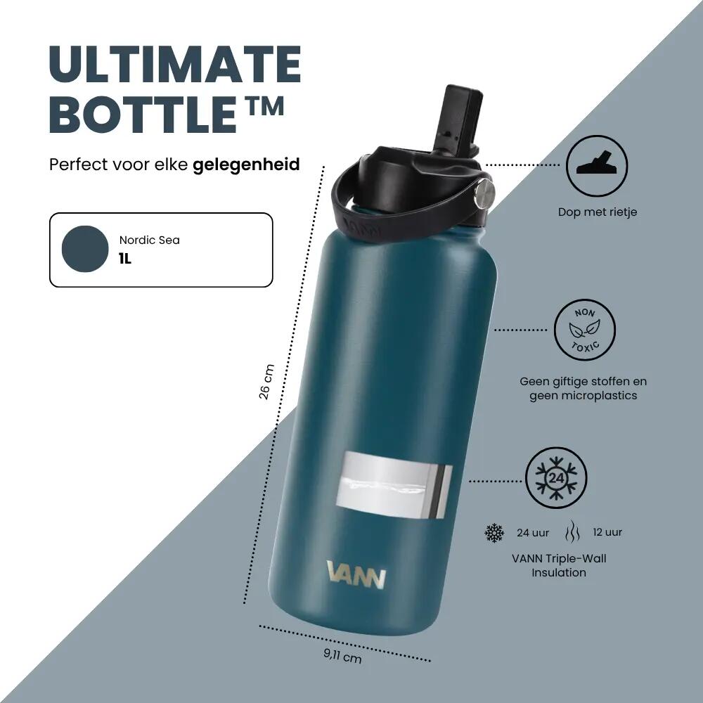 Drinkfles - Ultimate Bottle 1 L - 3-wandig RVS met rietje - Nordic Sea 3/12