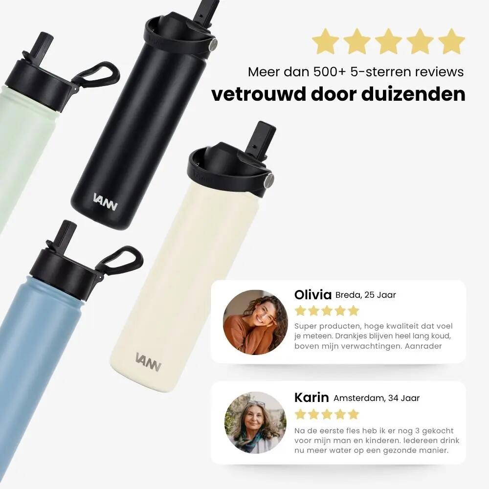 Drinkfles - Ultimate Bottle 1 L - 3-wandig RVS met rietje - Roze 11/12