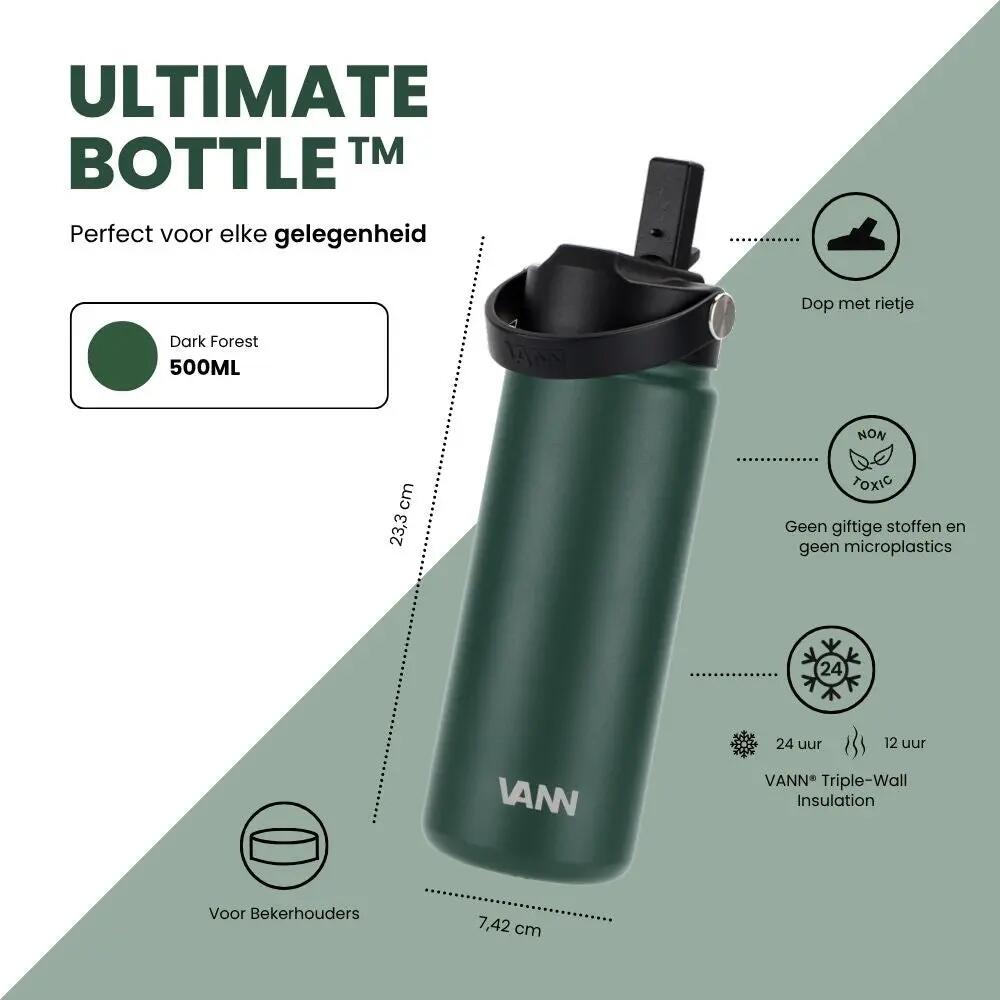 RVS drinkfles met rietje - Ultimate Bottle 500 ml - Dark Forest 3/12