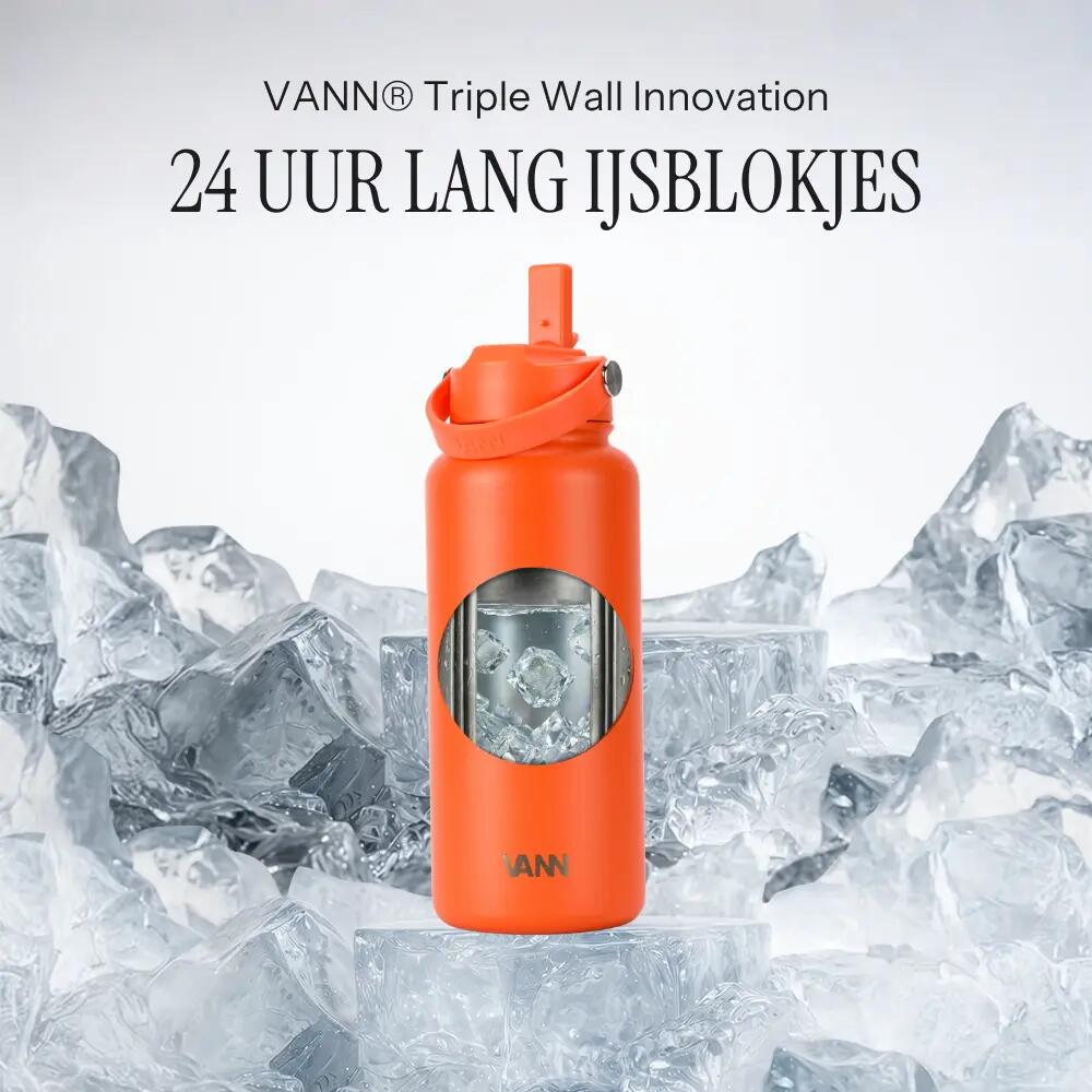 Drinkfles - Ultimate Bottle 1 L - 3-wandig RVS met rietje - Oranje 2/12
