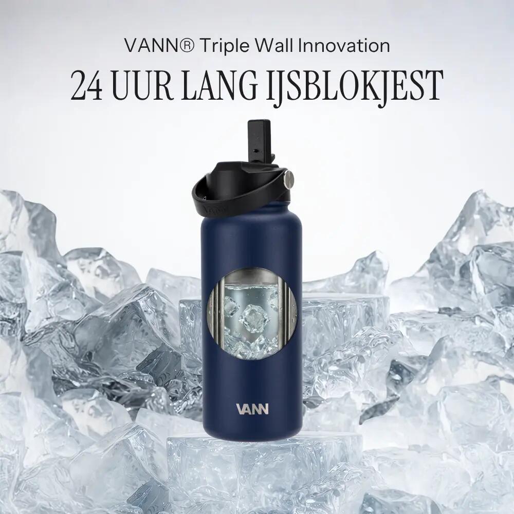 Drinkfles - Ultimate Bottle 1 L - 3-wandig RVS met rietje - Blauw 2/12