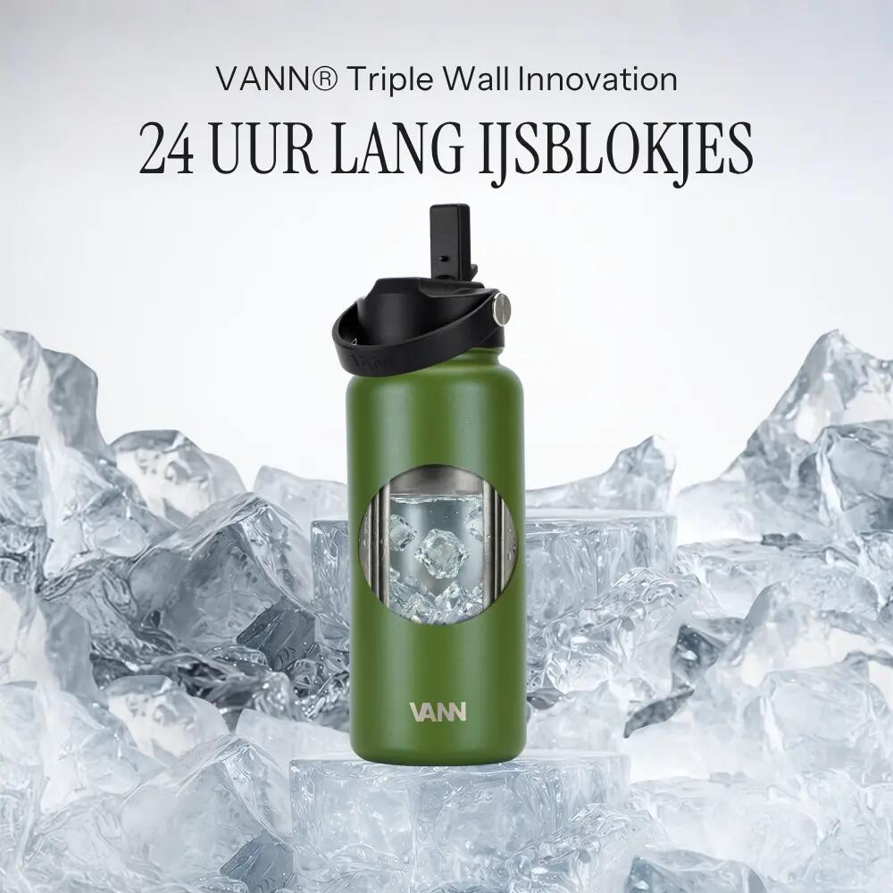 Drinkfles - Ultimate Bottle 1 L - 3-wandig RVS met rietje - Groen 2/12