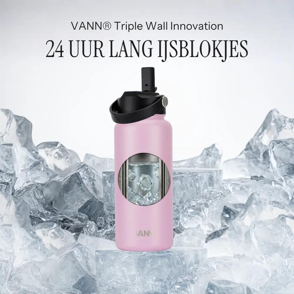 Drinkfles - Ultimate Bottle 1 L - 3-wandig RVS met rietje - Roze 2/12