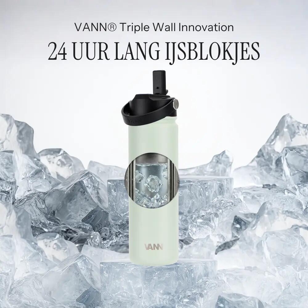 Drinkfles - Ultimate Bottle 650 ML - 3-wandig RVS met rietje - Grijsgroen 2/12