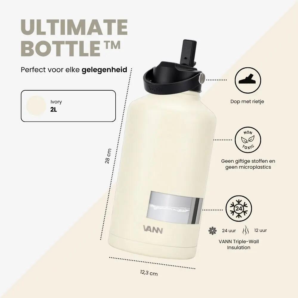 Drinkfles - Ultimate Bottle 2 L - 3-wandig RVS met rietje - Off-white 3/13