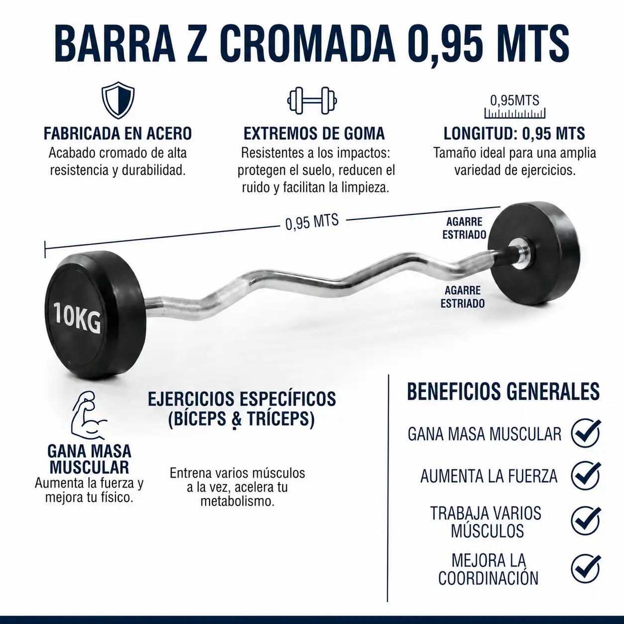 Barra de Pesas Curvada o Z Montada 10 kg Musculación Fitness 3/3