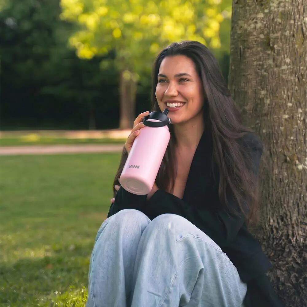 RVS drinkfles met rietje - Ultimate Bottle 1 L - Himalayan Salt 8/12