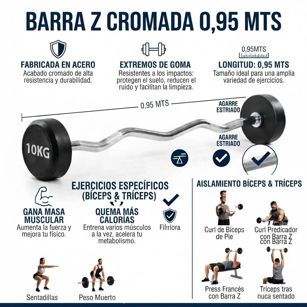 Barra de Pesas Curvada o Z Montada 10 kg Musculación Fitness 2/3