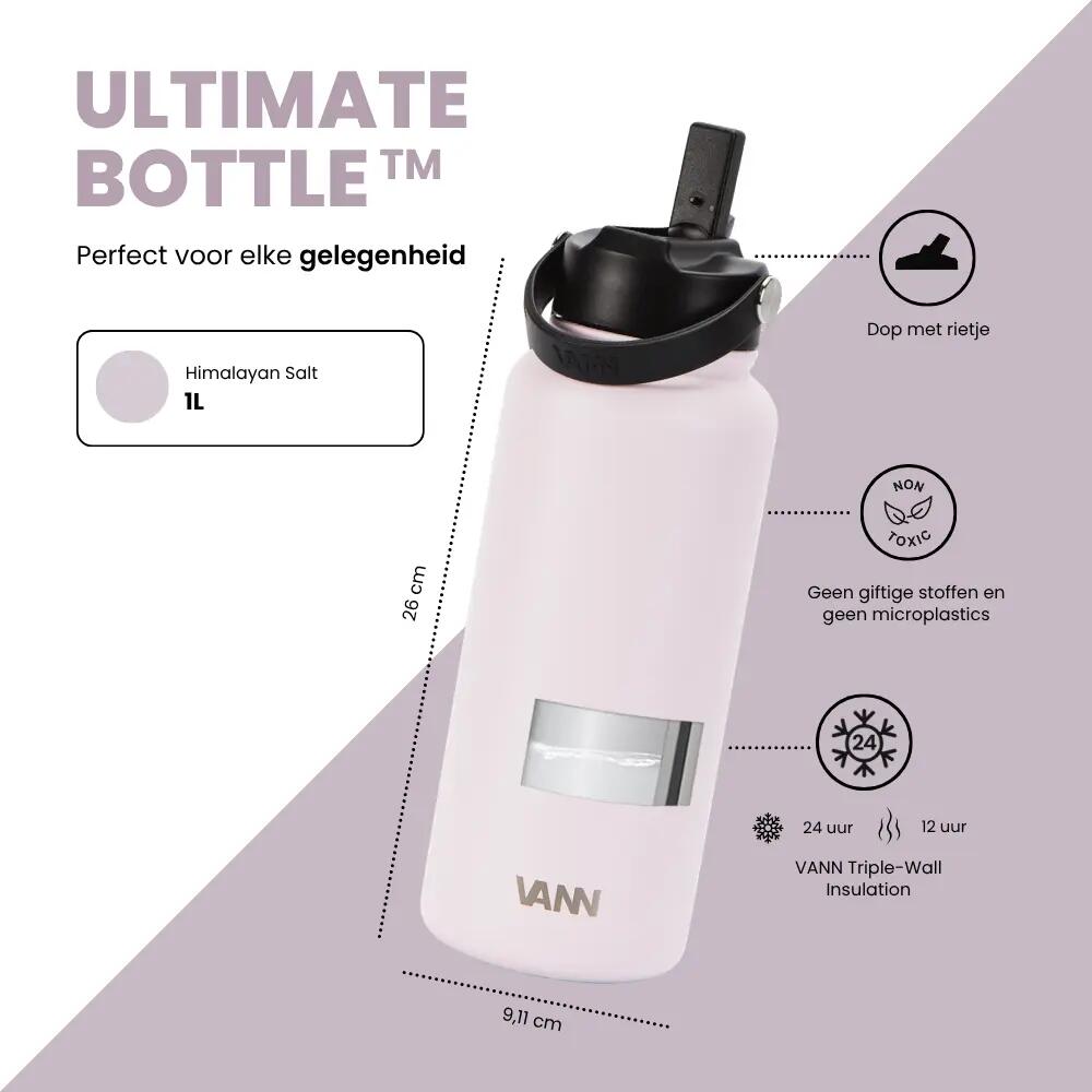 RVS drinkfles met rietje - Ultimate Bottle 1 L - Himalayan Salt 3/12