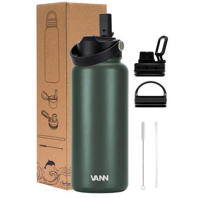 Rvs drinkfles met rietje - ultimate bottle 500 ml - blauw