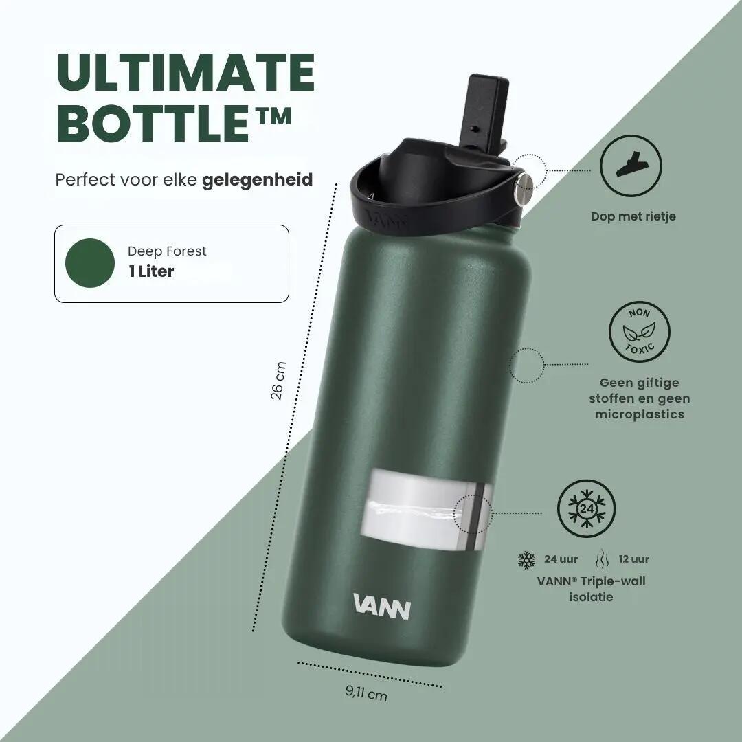 Drinkfles - Ultimate Bottle 1 L - 3-wandig RVS met rietje - Dark Forest 9/12