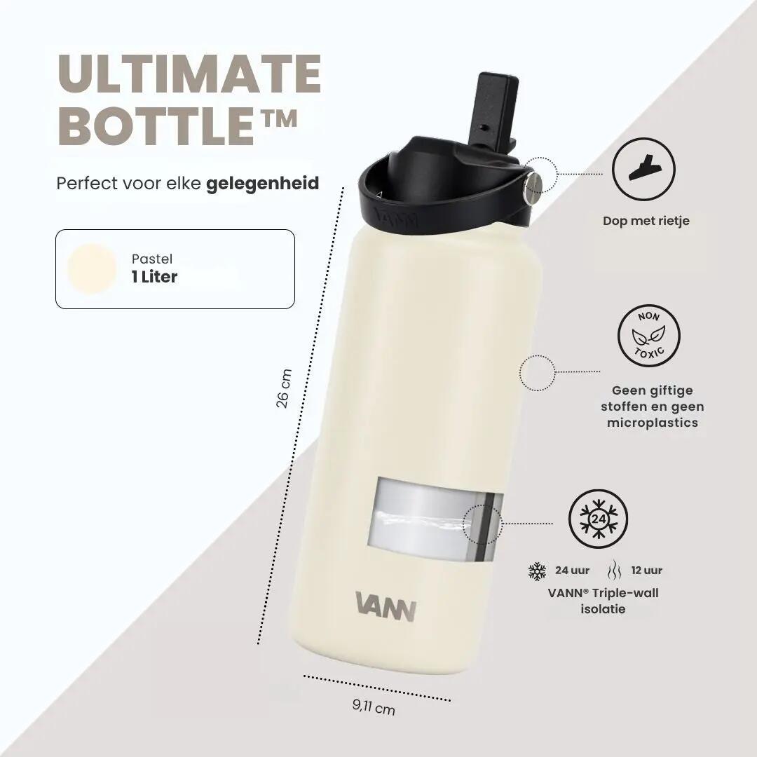 RVS drinkfles met rietje - Ultimate Bottle 1 L - Off-white 9/12