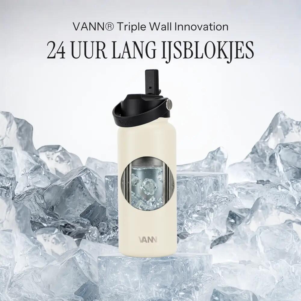 RVS drinkfles met rietje - Ultimate Bottle 1 L - Off-white 2/12