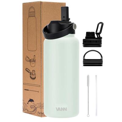 Rvs drinkfles met rietje - ultimate bottle 500 ml - blauw