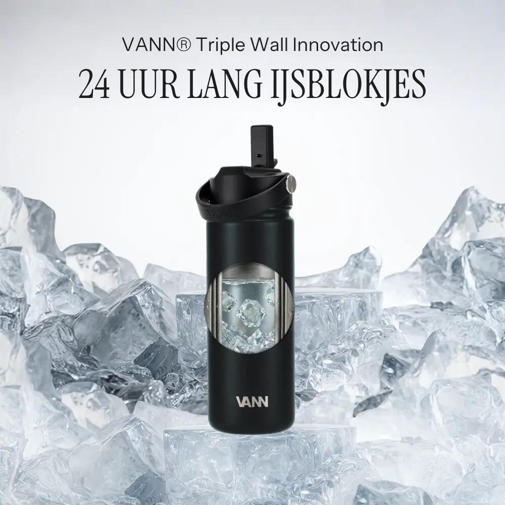 Drinkfles - Ultimate Bottle 500 ML - 3-wandig RVS met rietje - Zwart 2/12