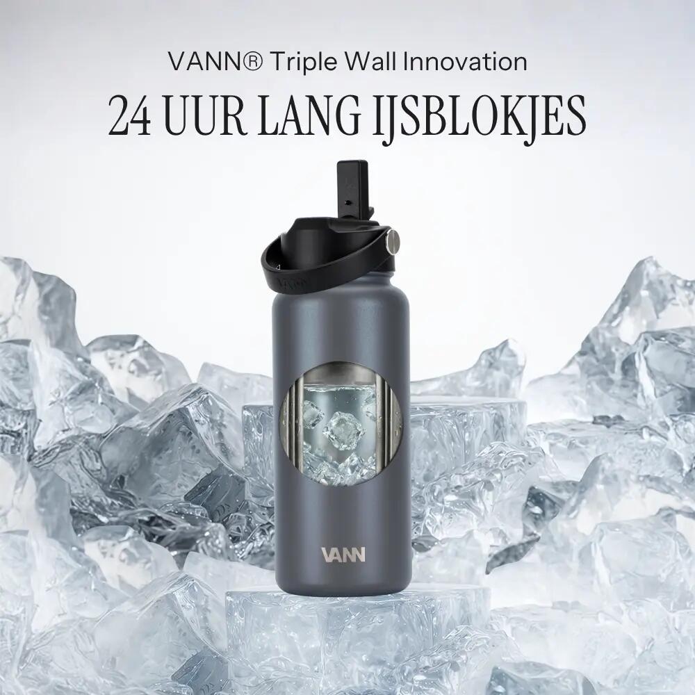Drinkfles - Ultimate Bottle 1 L - 3-wandig RVS met rietje - Grijs 2/12
