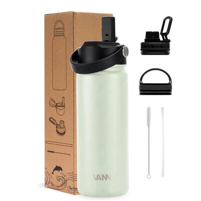 Drinkfles - ultimate bottle 1 l - 3-wandig rvs met rietje - grijs