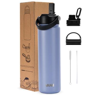 Rvs drinkfles met rietje - ultimate bottle 500 ml - blauw