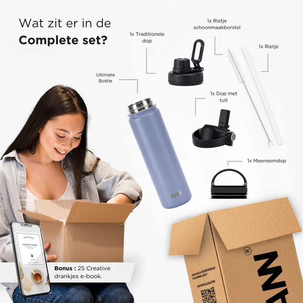 Drinkfles - Ultimate Bottle 650 ML - 3-wandig RVS met rietje - Twilight Bloom 6/12